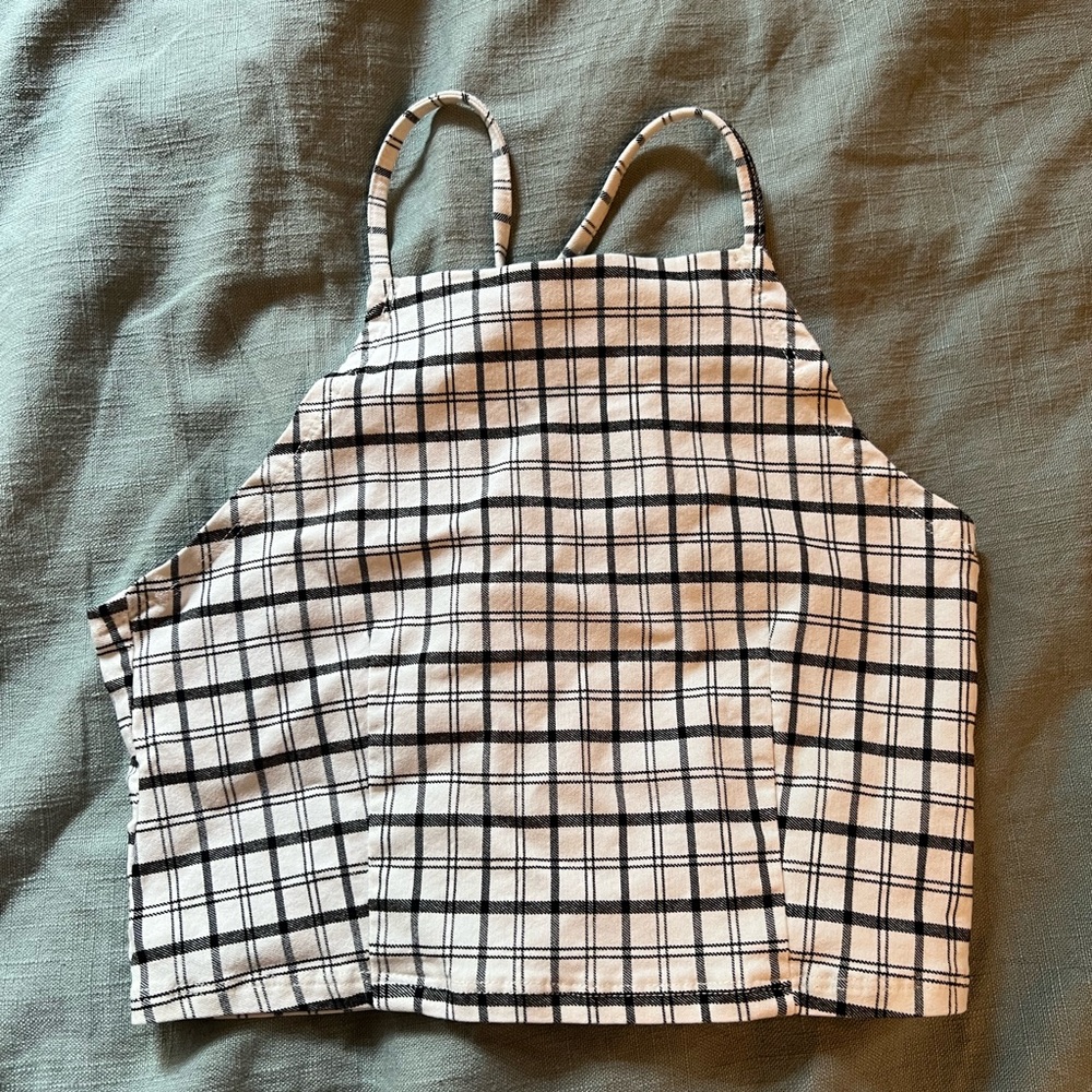 Black and White Grid High Neck Tank Top